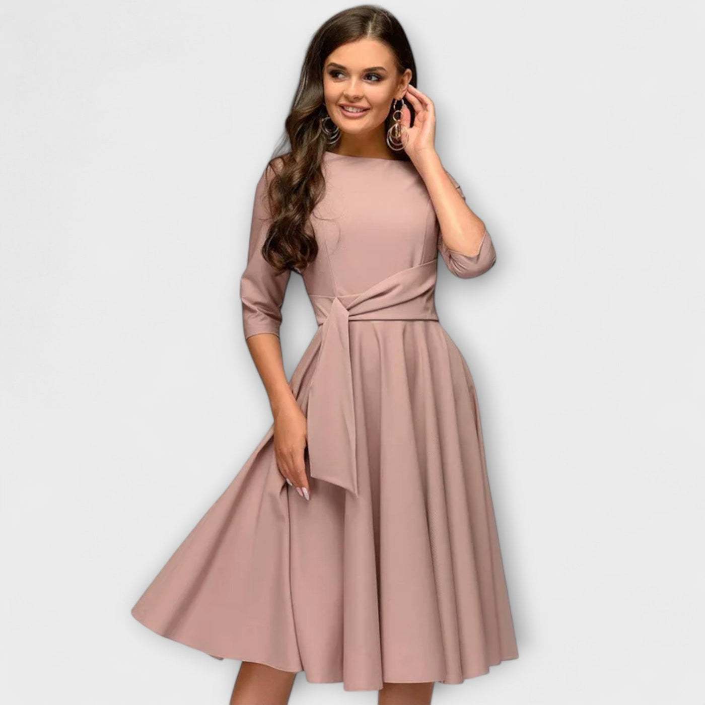 Ana - Vestido Midi Elegante com Cintura Laçada