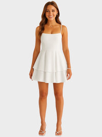 Alice - Mini vestido sem costas com alças com laço e saia em camadas